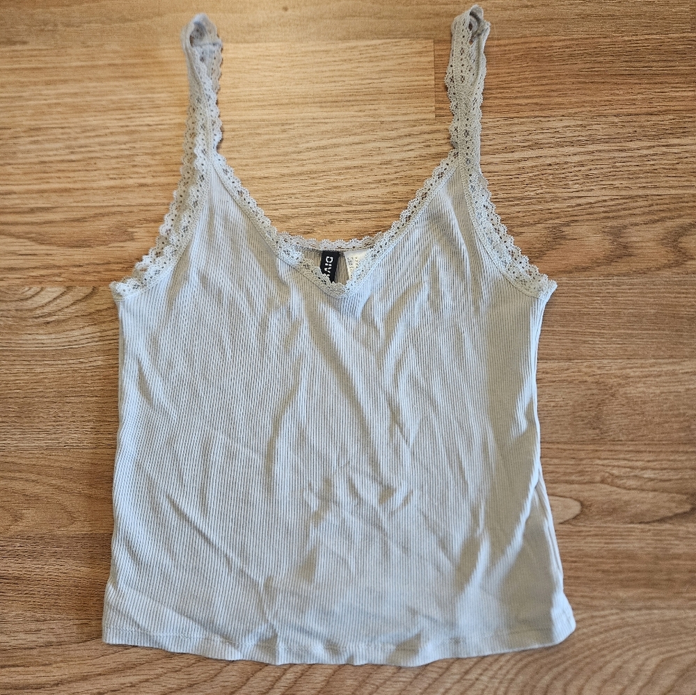 NEW H&M Ribbed lace trim V-neck cami tank top size M